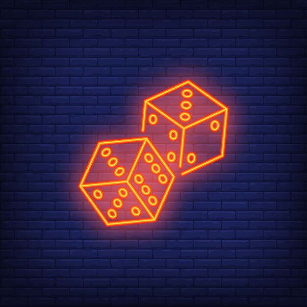 Game dices night bright advertisement element. Gambling concept for neon sign
