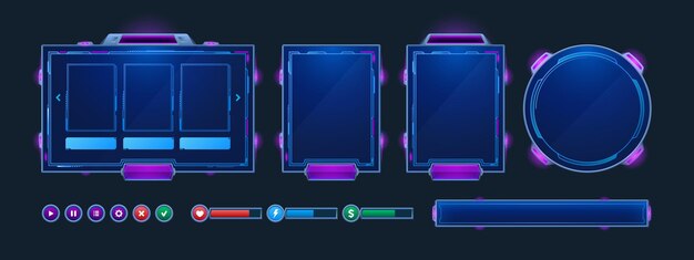 Game frames and buttons in sci fi style