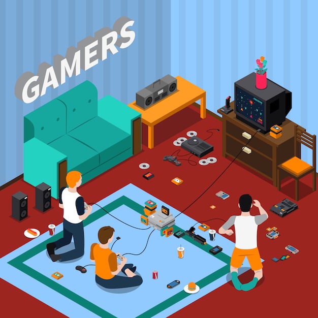 Free vector game gadgets isometric template