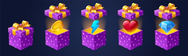 Free vector game gift boxes with bonus and gamer rewards set