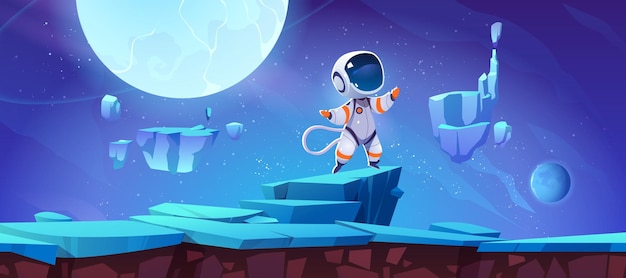 Игровая наземная платформа с космонавтом на чужой планете