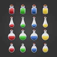 Free vector game icon of magic elixir. interface for mobile game. magic bottles set. isolated