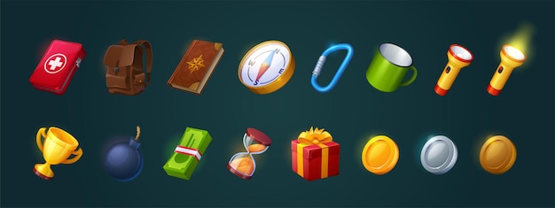 Game icons cartoon vector gui graphic elements set
