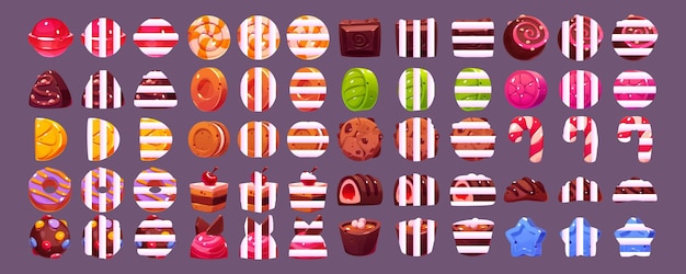 Бесплатное векторное изображение Игровые иконки из шоколада и леденцов