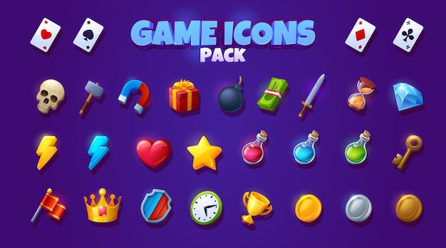 Free vector game icons with signs of key playing cards money