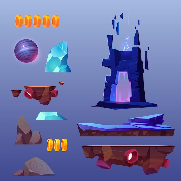 Бесплатное векторное изображение Набор элементов дизайна ландшафта игры