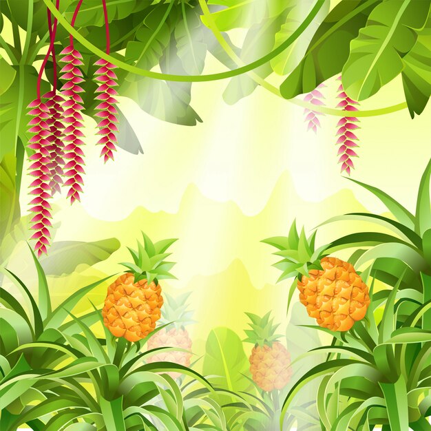 Game landscape with tropical plants