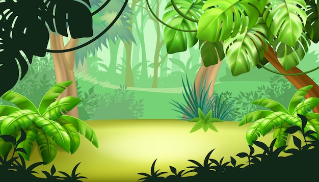 Game landscape with tropical plants.