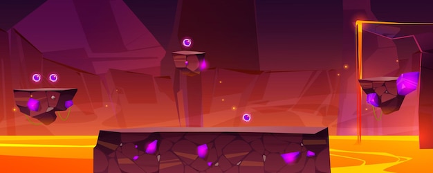 Бесплатное векторное изображение Фон игрового уровня с платформами над лавой