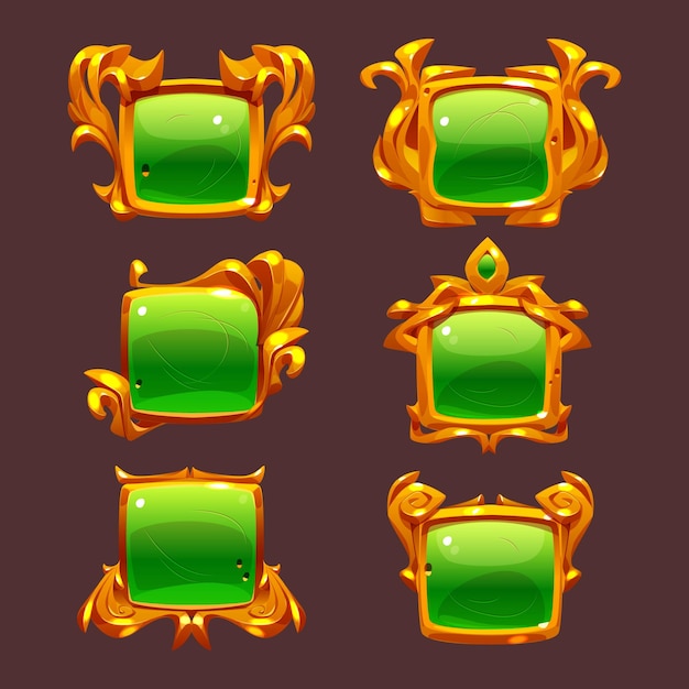 Free vector game level golden ui badges medieval award frames