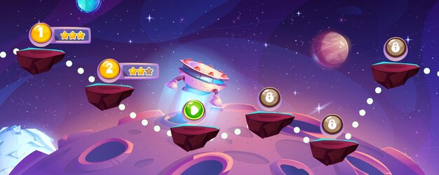 game level map with floating islands in space
