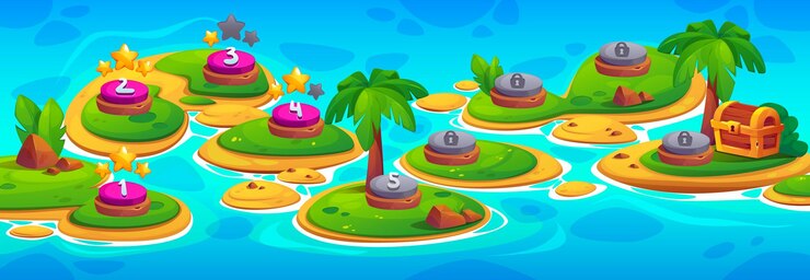 Free Vector game level map with palm trees on tropical islands