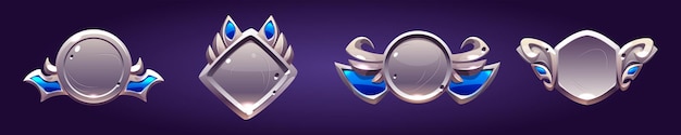 Game level silver badges metallic ui icons set