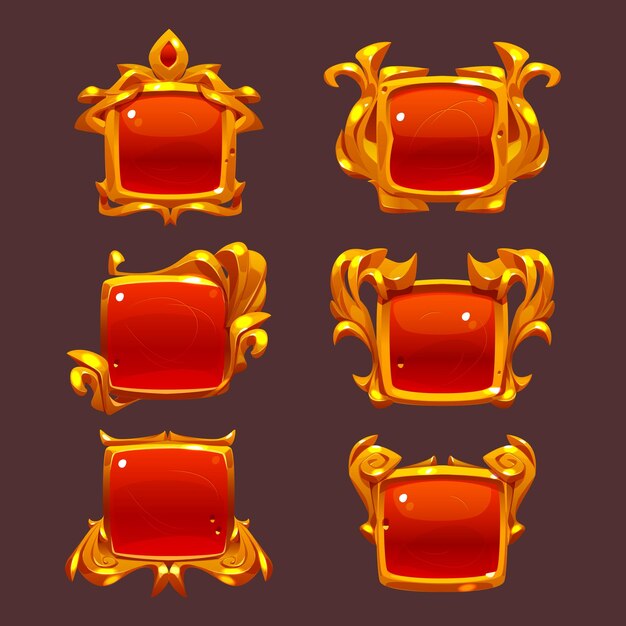 ゲームレベルのUIアイコン金色のボタン四角いフレーム
