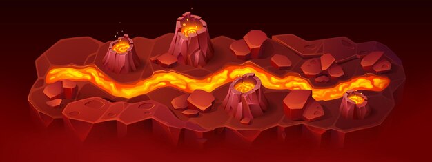 Game map with river of lava flowing among craters