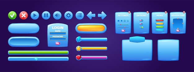 Free vector game menu interface windows cartoon options set