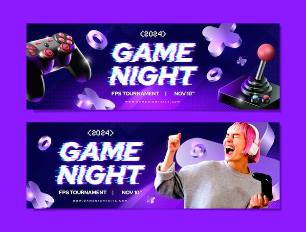 Free vector game night horizontal banner template