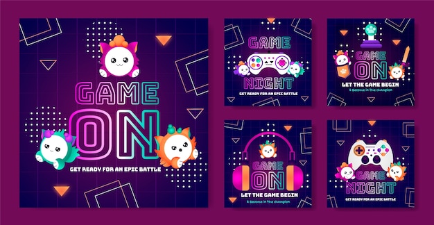 Free vector game night instagram posts template