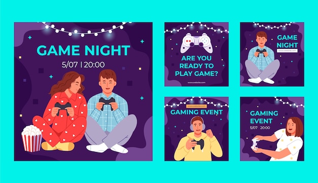 Free vector game night instagram posts template