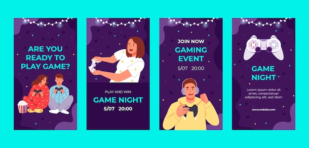 Free vector game night instagram stories template