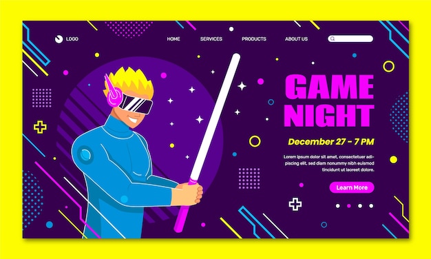 Free vector game night  landing page template