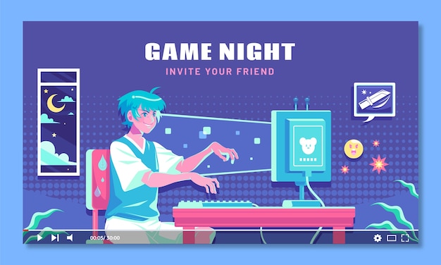 Free vector game night  youtube thumbnail