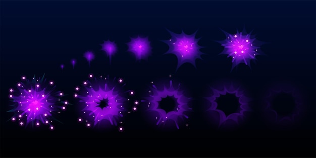 Game purple fireworks explode effect burst sprites for animatio