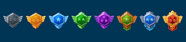 Game rank badges set isolated on background