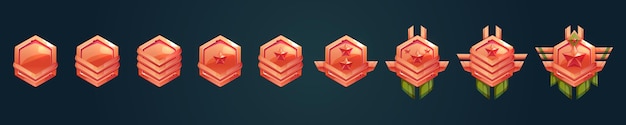 Free vector game rank icons bronze level badges ui banners