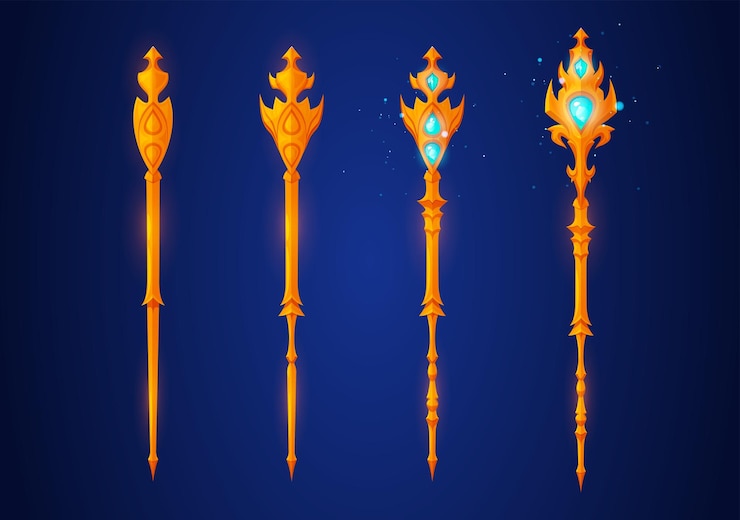 Free Vector game rank wizard staffs set