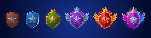 Game Ranking Badges with Shields and Stars – Free Vector Templates