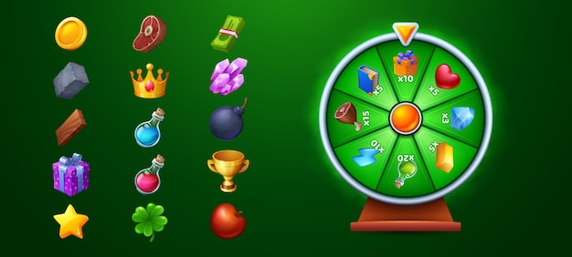 Free vector game spin wheel and set of prize icons