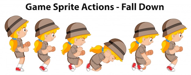 Free vector game sprite actions fall down girl