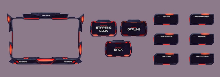 Free Vector game stream overlay ui frame with red neon glow