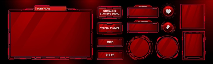 Free Vector game stream ui frames set isolated on black