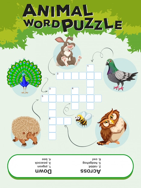 Free vector game template for animal word puzzle