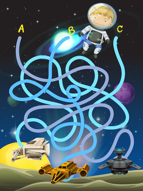Бесплатное векторное изображение Шаблон игры с космонавтом в космосе