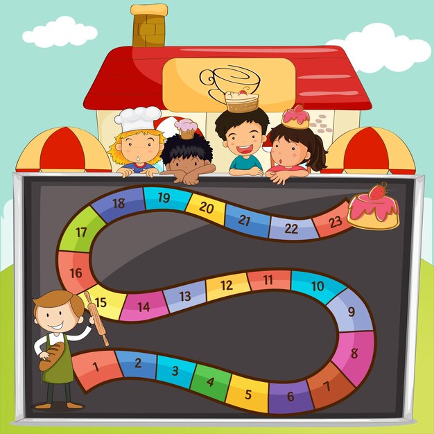 Game template with children and bakery