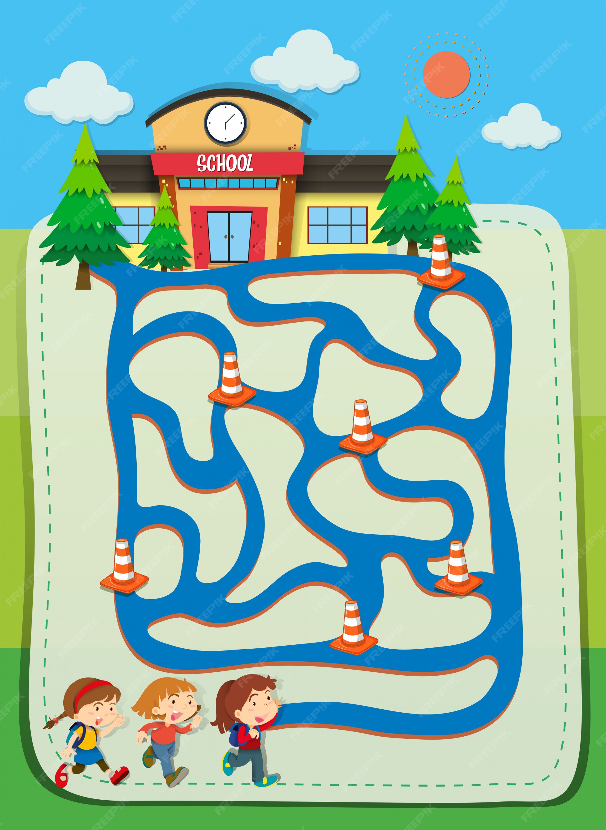 Free Vector  Game template with children going to school