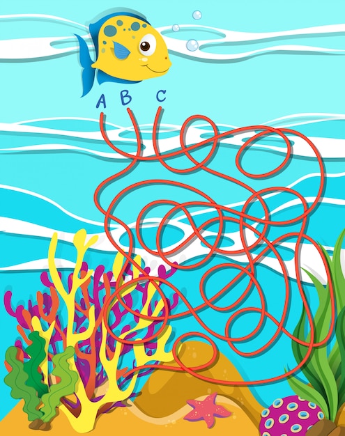 Free vector game template with fish and coral reef