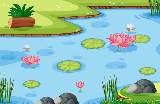 game template with lotus leaf on swamp in the forest