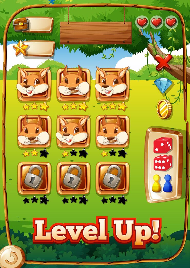 Free Vector game template with squirrels and green grass