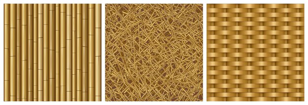 Game textures bamboo stems straw and wicker set