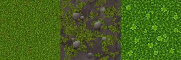 Free vector game textures of green lawn, grass and stones