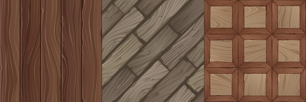 Vettore gratuito texture di gioco di assi di legno, mattoni e pannelli senza cuciture. sfondi vettoriali marrone vecchio legno piastrelle pavimento in parquet o tavolo, laminato, parquet in legno duro, lastre per pavimenti design ui graphics set