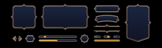 Game ui elements with gold frame in medieval style