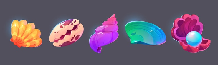 Free Vector game ui icon set of sea or ocean shell