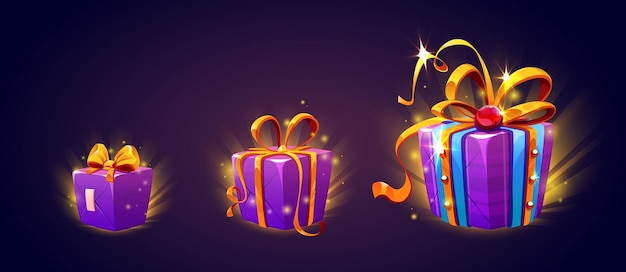 Vettore gratuito le icone dell'interfaccia utente del gioco delle confezioni regalo presentano i pacchetti