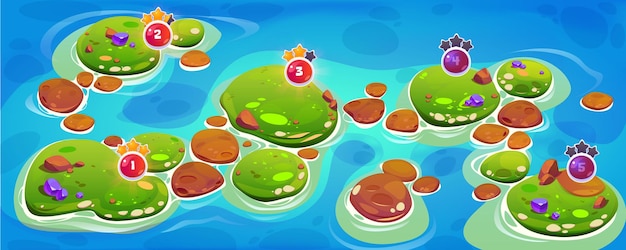 Free vector game ui level map islands in ocean arcade platform