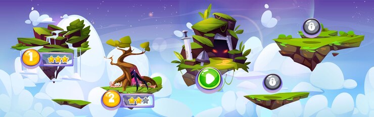 Free Vector game ui level map with floating islands